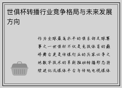 世俱杯转播行业竞争格局与未来发展方向